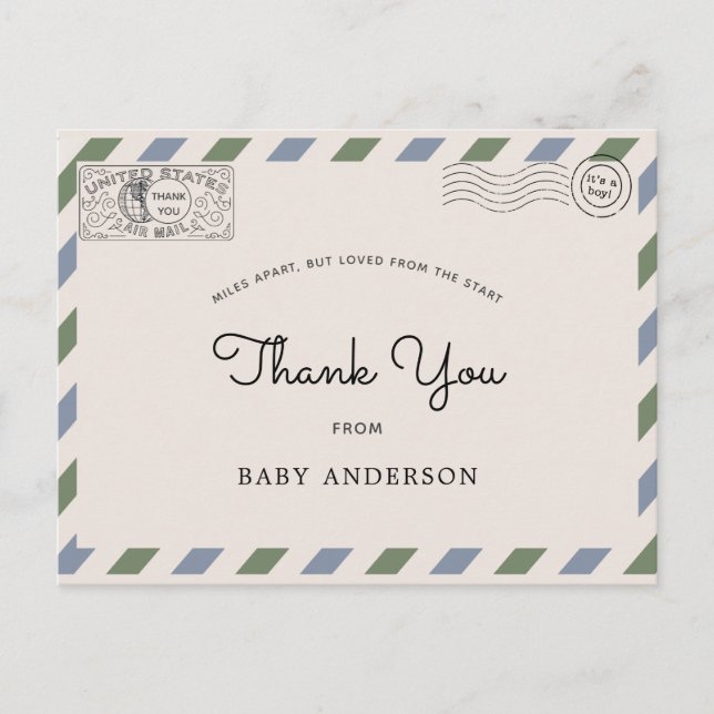 Baby Shower via post kort tack Blue Green (Framsida)