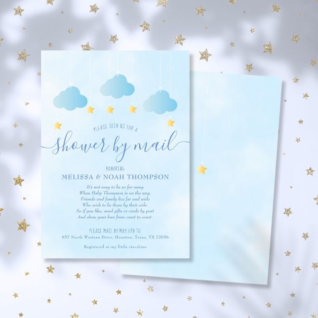 Baby Shower via post på distans Pojke Blå Inbjudningar (Baby Shower By Mail Long Distance Boy Blue Invitation)