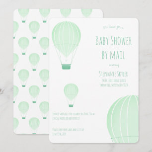 Baby Shower via posten Grön varmluftsballong Inbjudningar