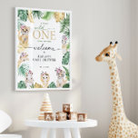 Baby Shower Vild One Jungle Safari Animal Welcome Poster<br><div class="desc">Kute guld och grönt djungel & safari,  temat "Vild 1" babydusch,  välkomna poster med vild djur och tropiska löv som är utformade med guld och grönt löv mönster på baksidan.</div>