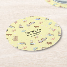 Baby Shower, Vintage Leksak, Gult Underlägg Papper Rund