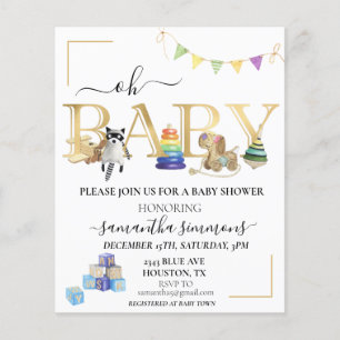 Baby Shower Vintage Träleksaker Guld
