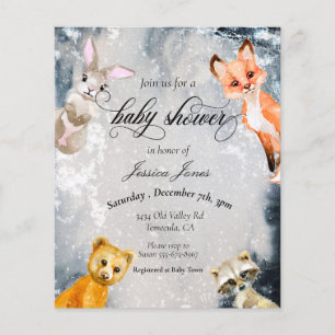 Baby Shower Vinter Skogs Djur Högtid Invitation