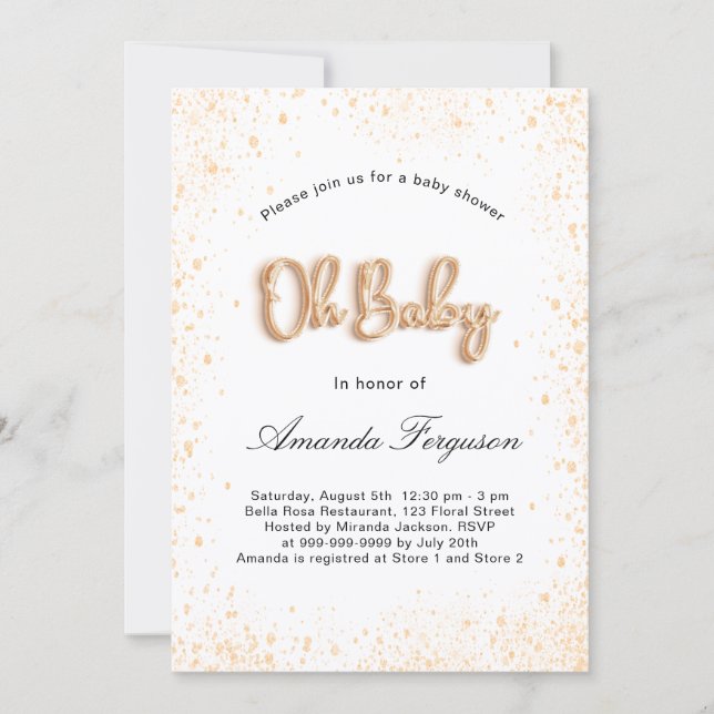 Baby Shower, vit guld glitter-pojke flicka Inbjudningar (Framsida)