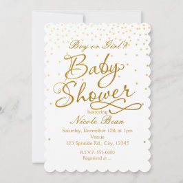 BABY SHOWER Vita & Guld Konfettipunkt Inbjudan
