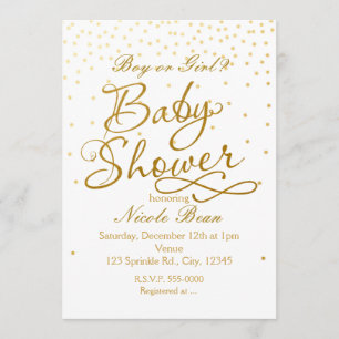 BABY SHOWER Vita & Guld Konfettipunkt Inbjudan