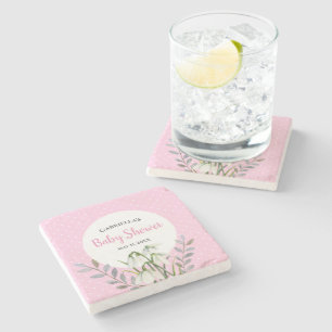 Baby Shower Vita Snödroppar Rosa Prickar Stenunderlägg