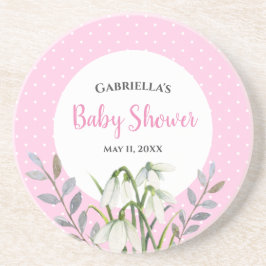 Baby Shower Vita Snödroppar Rosa Prickar Underlägg
