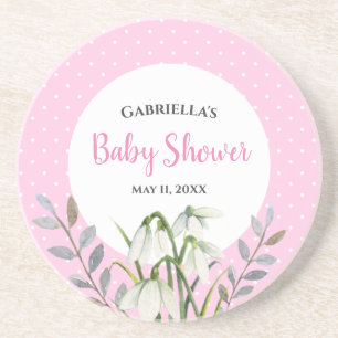 Baby Shower Vita Snödroppar Rosa Prickar Underlägg