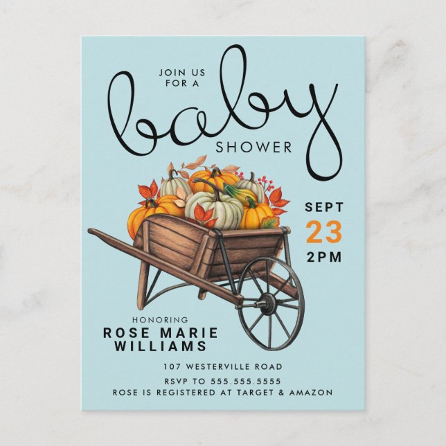 BABY SHOWER | Vykort för höstpumphjul (Framsida)
