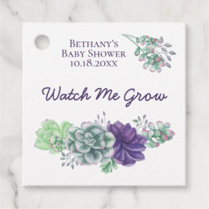 Baby Shower Watch Me Grow Lila Succulary Plant Gåvor Etiketter