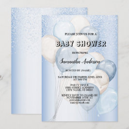 Baby Shower Watercolor Blå Vita Ballonger Party Inbjudningar