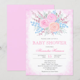 Baby Shower Watercolor Bouquet Rosa ros Girl Girl Inbjudningar