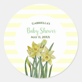 Baby Shower Watercolor Daffodils White Rand Runt Klistermärke