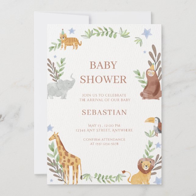 baby shower watercolor forest animals inbjudningar (Framsida)
