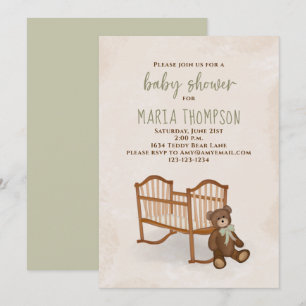 Baby Shower Watercolor Gender Neutral Rustic Teddy Inbjudningar