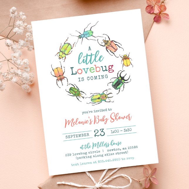 Baby Shower Watercolor Little Lovebug Inbjudningar (Skapare uppladdad)