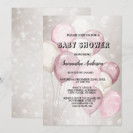 Baby Shower Watercolor Rosa Vita Ballonger Party Inbjudningar