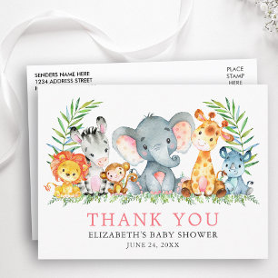 Baby Shower Watercolor Safari Djur Tack Pk Vykort