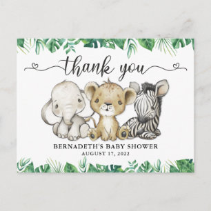 Baby Shower Watercolor Safari Djur Tack Po Vykort