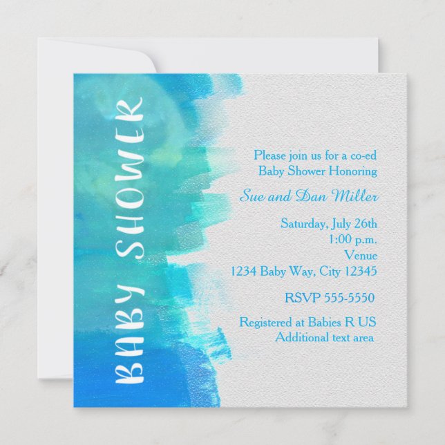 BABY SHOWER Watercolor Tropical Blue-inbjudan Inbjudningar (Framsida)
