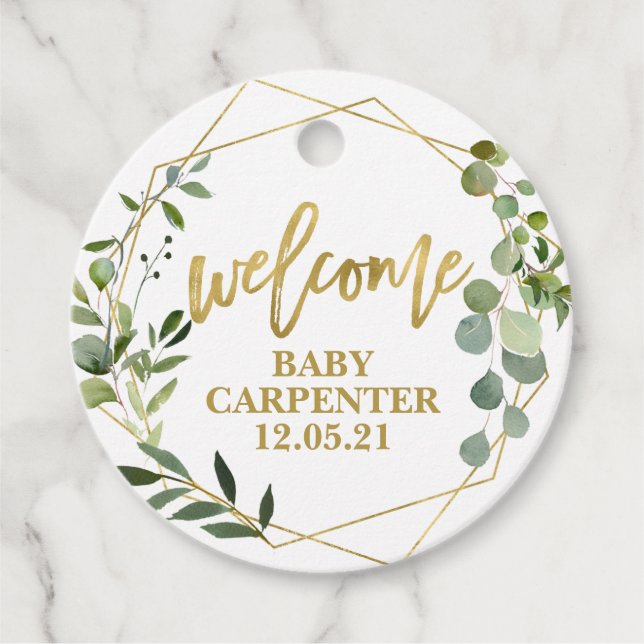 Baby Shower Welcome baby eucalyptus greenery Gåvor Etiketter (Framsida)