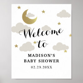 Baby Shower Welcome i Kärlek Måne och Back Star Cl Poster