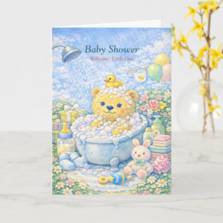 Baby Shower – Whimsical Bear Bath Illustration Kort
