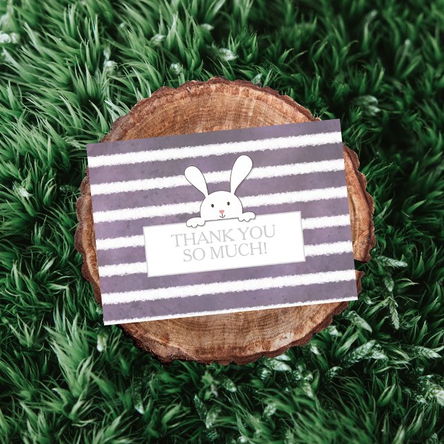 Baby Shower White Bunny Lila Rand Tack Kort (Skapare uppladdad)