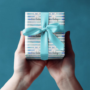 Baby Shower White Bunny Rabbit Blue Rand Presentpapper