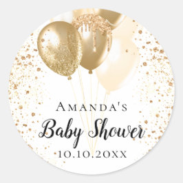 Baby Shower white guld glitter-ballonger namn Runt Klistermärke