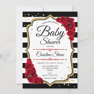 Baby Shower - White Red Guld Inbjudningar