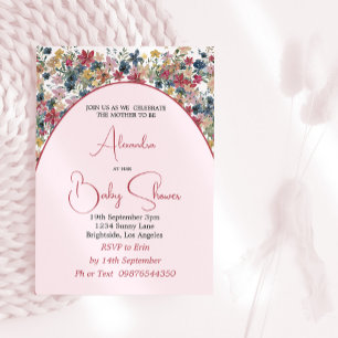 Baby Shower Wildblommors Rosa Inbjudningar