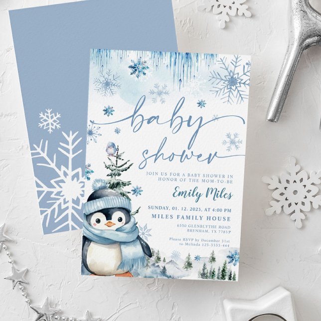 Baby Shower Winter Penguin Blue Inbjudningar (Skapare uppladdad)
