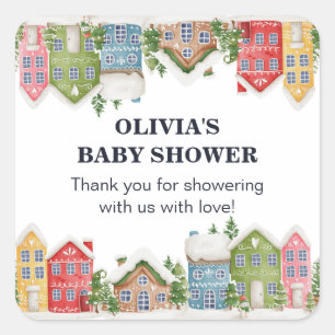 Baby Shower Winter snowy-by Fyrkantigt Klistermärke