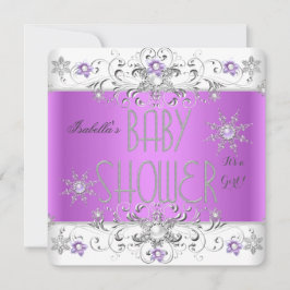 Baby Shower Winter Wonderland Lila White Inbjudningar