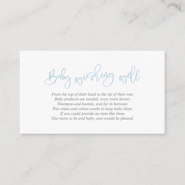 Baby Shower, Wishing well, Kreativ Blue Script Tilläggskort (Framsida)