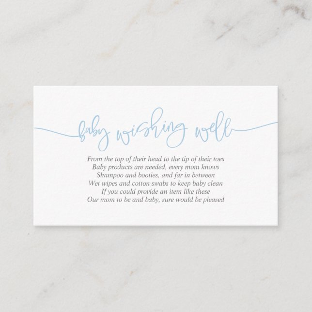 Baby Shower, Wishing well, Kreativ Blue Script Tilläggskort (Framsida)