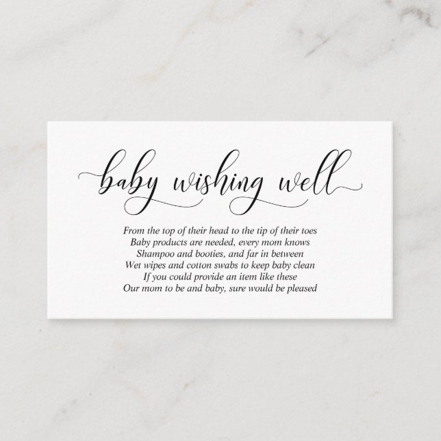 Baby Shower, Wishing well, Modern Black Script Tilläggskort (Framsida)