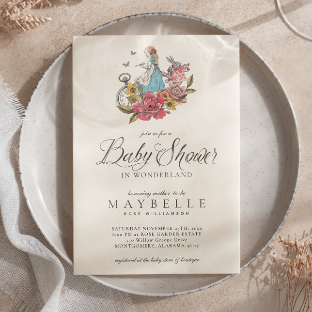 Baby Shower Wonderland Vintage Alice in Wonderland Inbjudningar (Baby Shower Wonderland Vintage Alice In Wonderland Invitation)