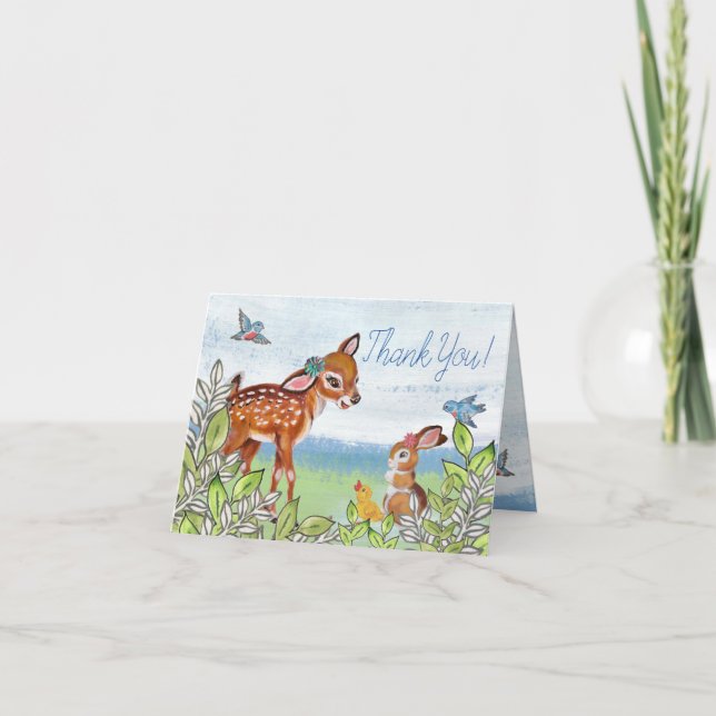 Baby Shower Woodland Animal Hjort Bunny Anka Cute Tack Kort (Framsida)