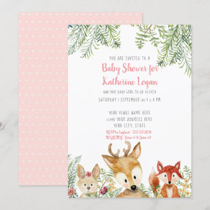 Baby Shower Woodland Animals Boho Hjort Fox Bunny Inbjudningar