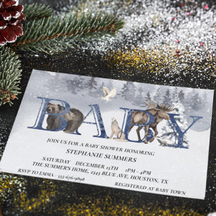 Baby Shower Woodland Björn Vinter Watercolor Inbjudningar
