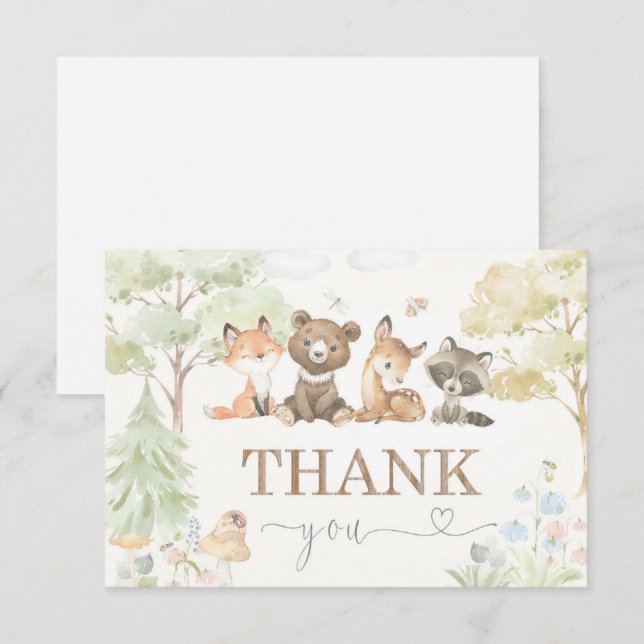 Baby Shower Woodland Djur Tack (Fram/baksida)