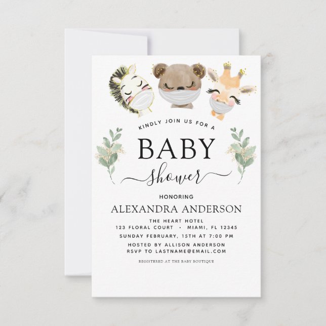 Baby Shower Woodland Eucalyptus Greenery Inbjudningar (Framsida)
