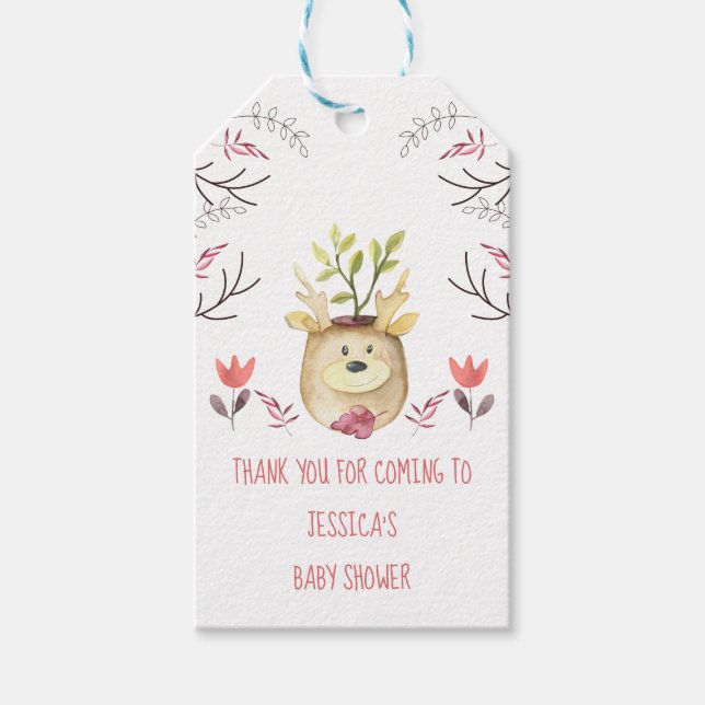 Baby Shower Woodland Hjort Plant Pot Tack Presentetikett (Framsidan)