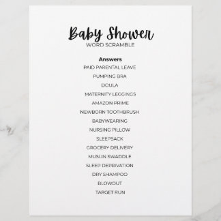 Baby Shower Word Scramble Answer Sheet Brevhuvud