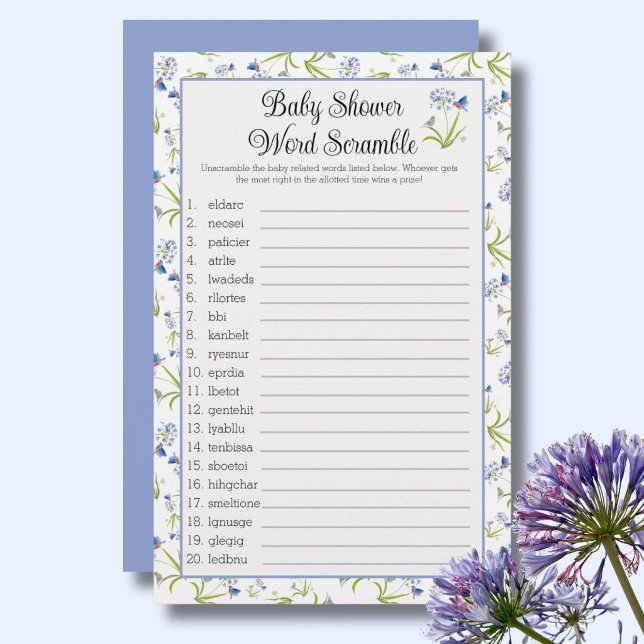 Baby Shower Word Scramble  Lily with Bluebird (Skapare uppladdad)