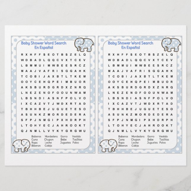 Baby Shower word search Spanish Reklamblad (Framsidan)