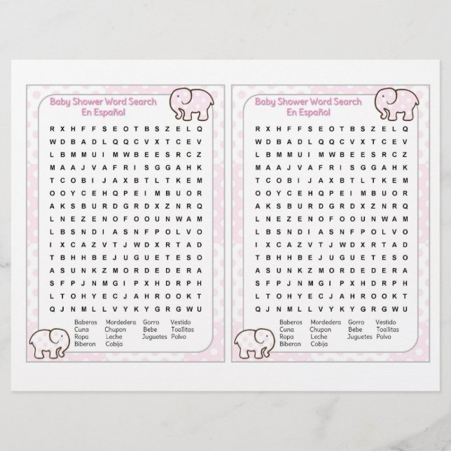 Baby Shower word search Spanish Reklamblad (Framsidan)